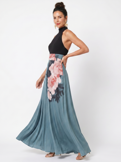 Vestido Maxi Corpiño Halter Falda Floral | Estilo Elegante