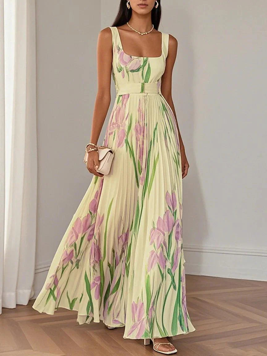 Vestido Maxi Drapeado Con Flores Para Fiestas