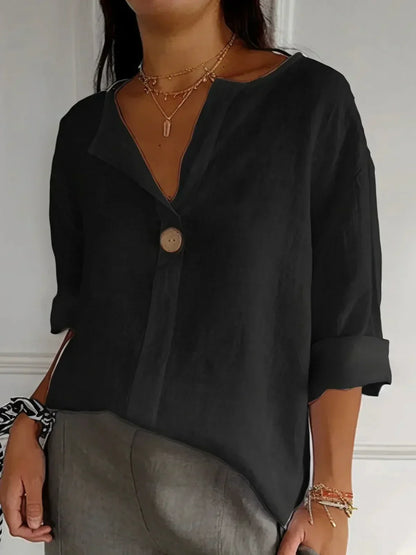 Blusa casual con escote en V para mujer, ligera y versátil para diario
