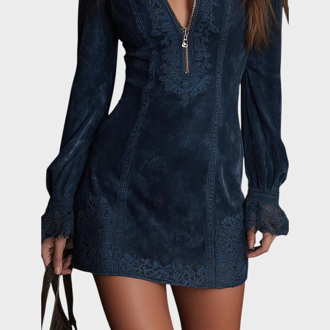 Débora | Mini Vestido de Ante con Encaje para Mujer