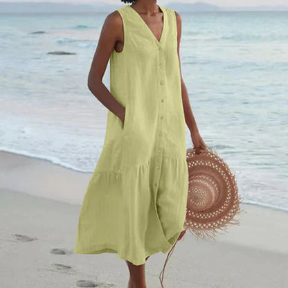 Vestido camisero sin mangas con escote en V