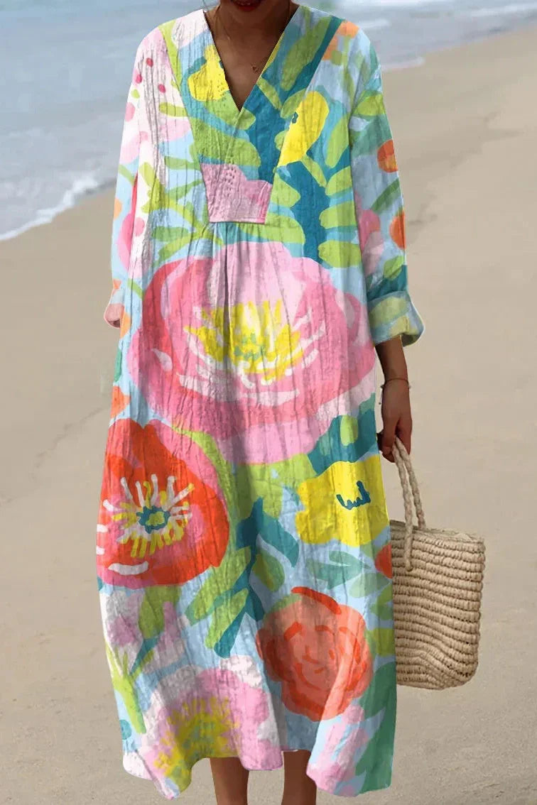 Vestido largo vintage con estampado geométrico para mujer, elegante y atemporal para fiesta