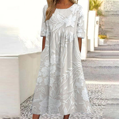 Vestido midi clásico con estampado y bolsillos laterales para mujer, elegante y versátil