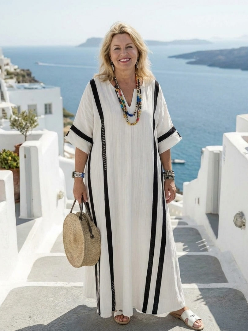 Vestido maxi de rayas en Blanco - fresco y elegante