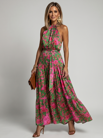 Vestido Midi con Drapeado y Cuello Halter | Diseño Elegante y Femenino