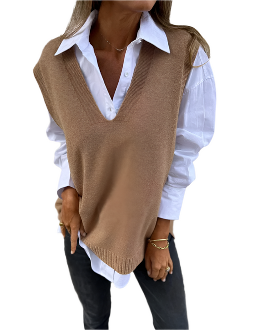 Yvonna | Top de Escote V Lusso con Capas de Punto Suave para Mujer