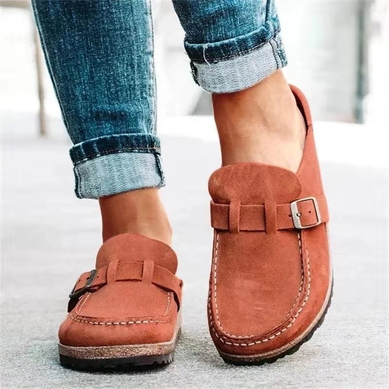 Zapatos ortopédicos slip-on de ante suave para mujer, con plantilla ergonómica y suela antideslizante