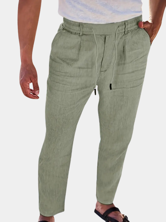 Pantalones anchos de lino con cordón para mujer, ligeros y transpirables para verano o viaje