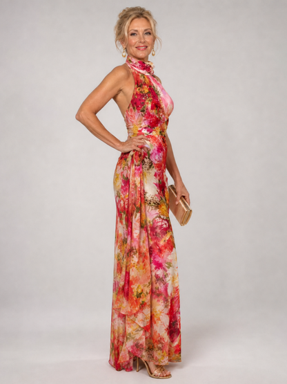 Vestido Maxi Cuello Halter Estampado Floral | Estilo Bohemio