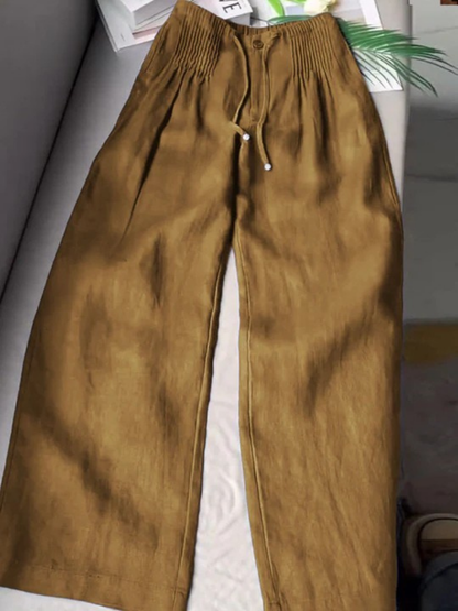 Pantalones Wide Leg de Algodón y Lino