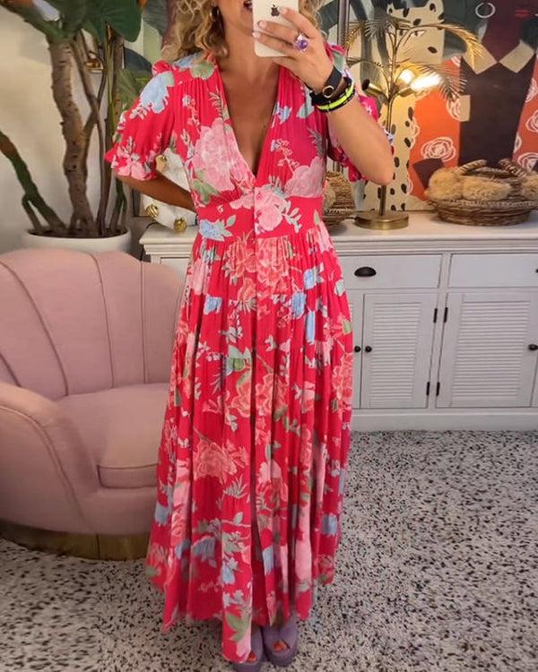 Vestido floral vibrante para mujer, ligero y elegante para verano o fiesta