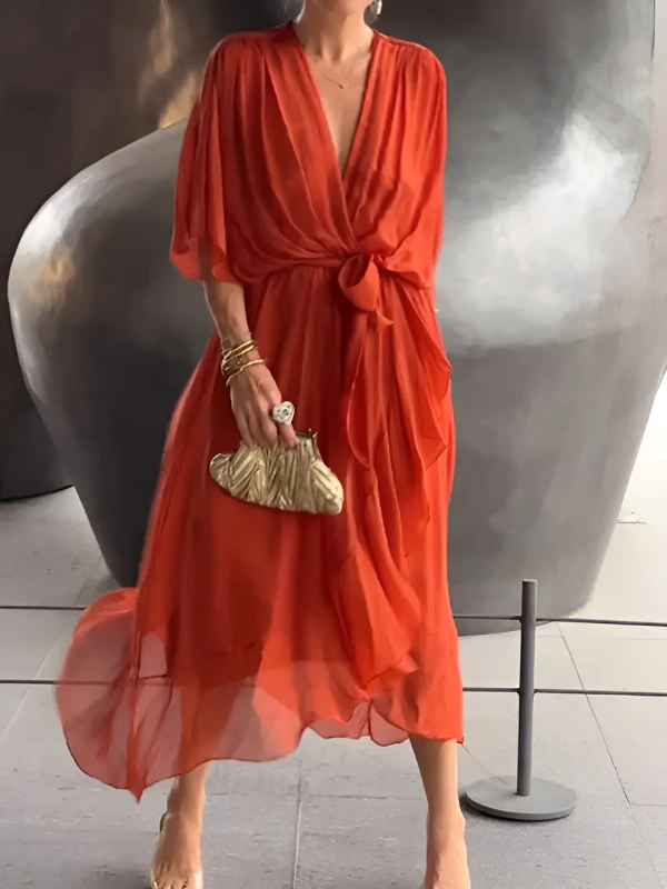 Vestido Midi Envolvente Atemporal Para Mujer - Elegancia Clásica