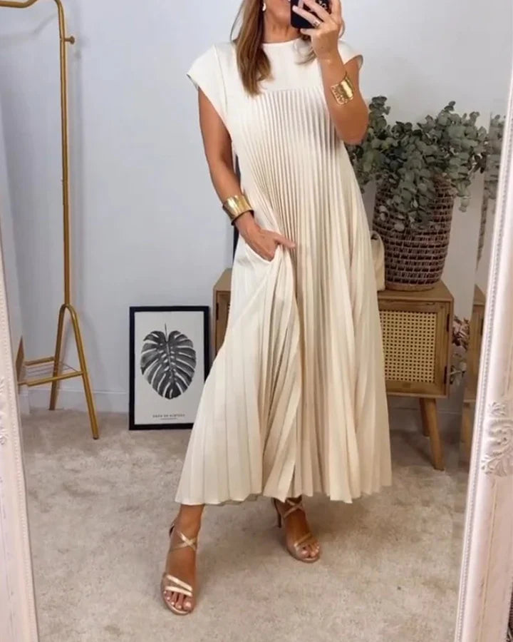 Vestido largo atemporal de corte fluido para mujer, cómodo y elegante para diario o viaje