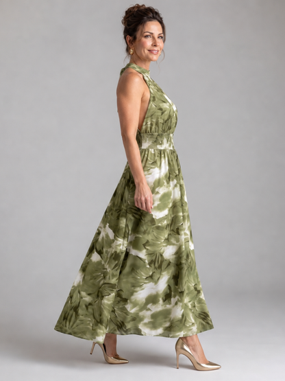Vestido Midi con Estampado Floral y Cintura Recogida | Diseño Abstracto