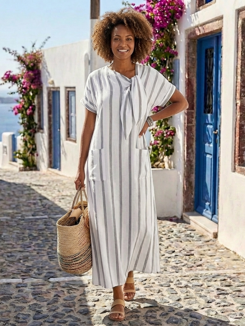 Vestido midi con corbata de botones en Blanco - fresco y elegante