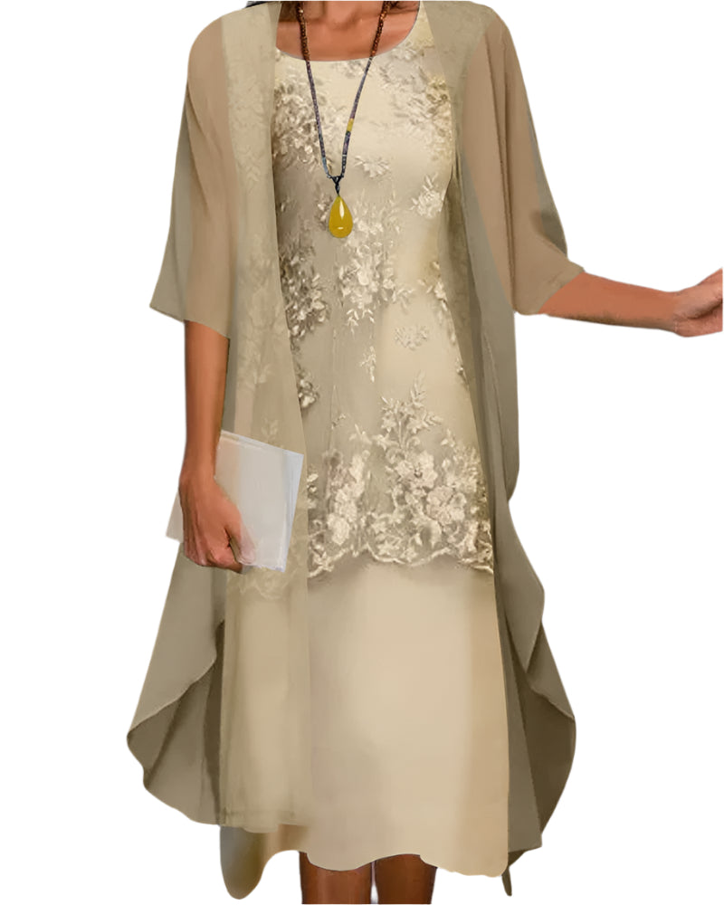 Vestido Fluido Translúcido Manga Midi | Estilo Elegante para Mujer