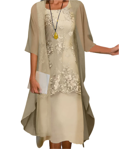 Vestido Fluido Translúcido Manga Midi | Estilo Elegante para Mujer