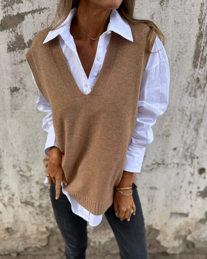 Yvonna | Top de Escote V Lusso con Capas de Punto Suave para Mujer