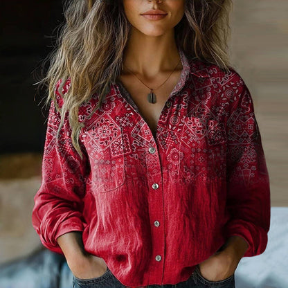 Blusa Bohemia Con Estampado Vintage Para Mujer - Estilo Artístico