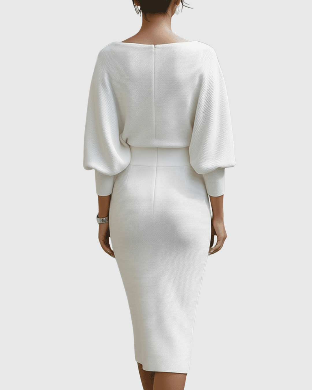 Vestido midi drapeado con mangas murciélago y escote elegante para mujer, sofisticado y cómodo para oficina o evento