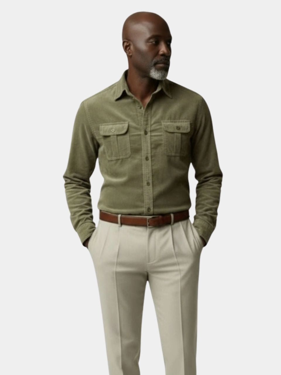 Camisa de pana casual business para hombre, elegante y cómoda para oficina o otoño