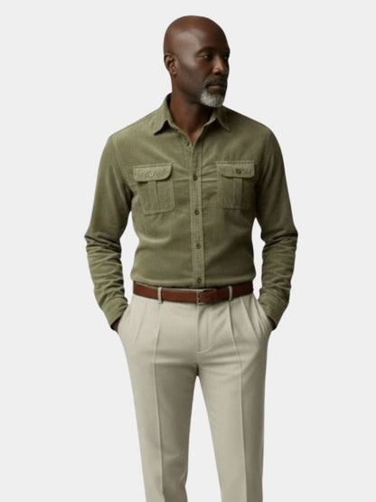 Camisa de pana casual business para hombre, elegante y cómoda para oficina o otoño