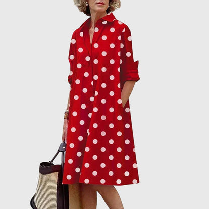 Vestido elegante con botones frontales, cuello camisero y bolsillos laterales para mujer, ligero y versátil para oficina o diario