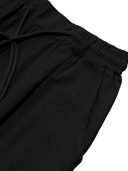 Pantalones anchos de lino con cordón para mujer, ligeros y transpirables para verano o viaje