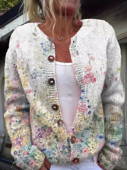 Irina | Cárdigan de Punto Estampado Floral Romántico Verano