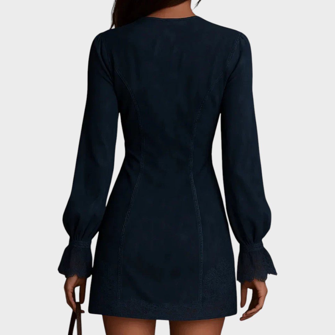 Débora | Mini Vestido de Ante con Encaje para Mujer