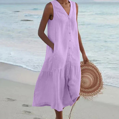 Vestido camisero sin mangas con escote en V