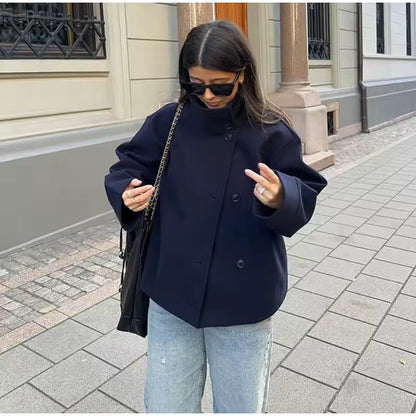 Elena | Chaqueta Corta de Lana Gruesa con Cuello Redondeado para Mujer
