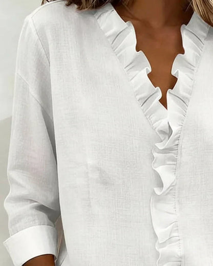 Blusa femenina con volantes, cuello en V y corte fluido para mujer, cómoda y sofisticada