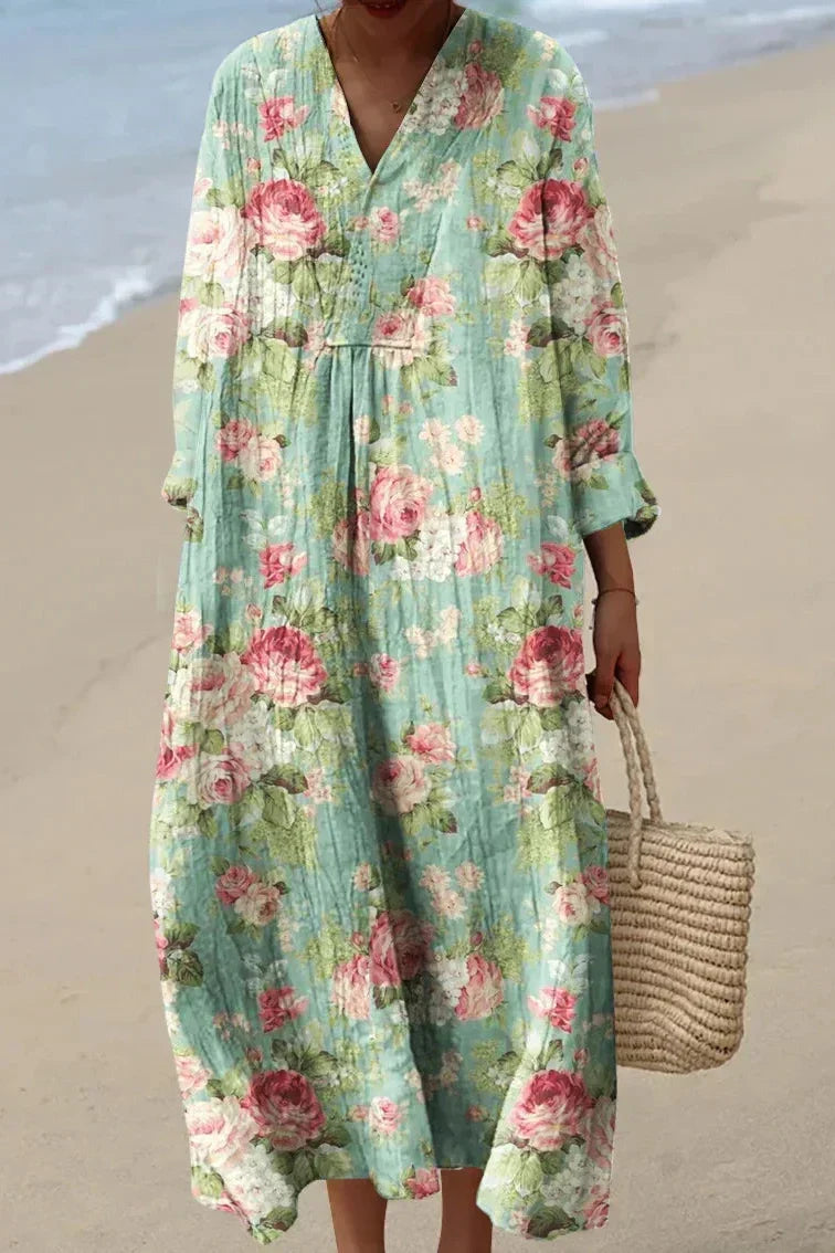 Vestido largo vintage con diseño geométrico para mujer, sofisticado y cómodo para diario