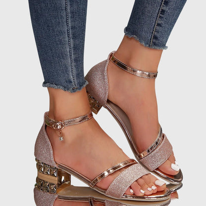 Sandalias ortopédicas de tacón con tiras elegantes y plantilla ergonómica para mujer, cómodas y versátiles para verano o evento