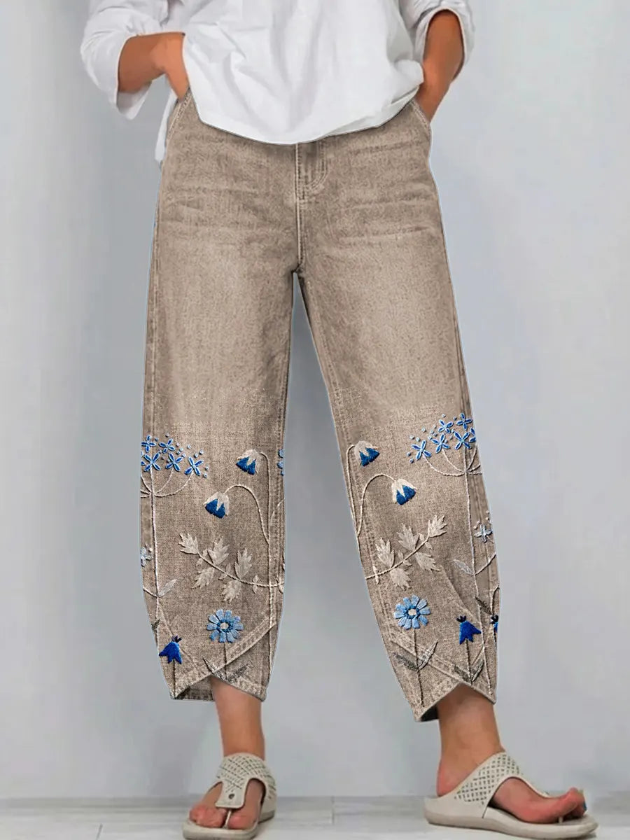 Pantalones Casuales Bordados | Estilo Artístico