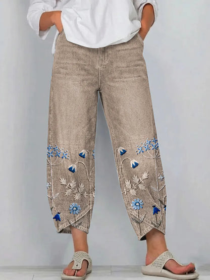 Pantalones Casuales Bordados | Estilo Artístico