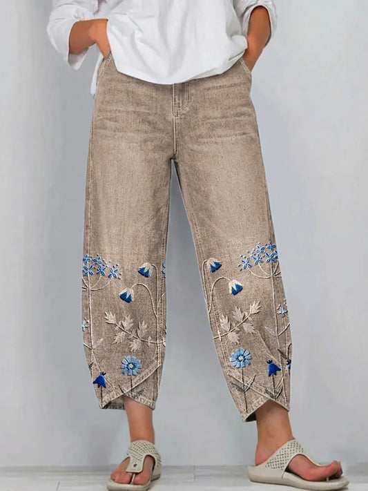 Pantalones Casuales Bordados | Estilo Artístico