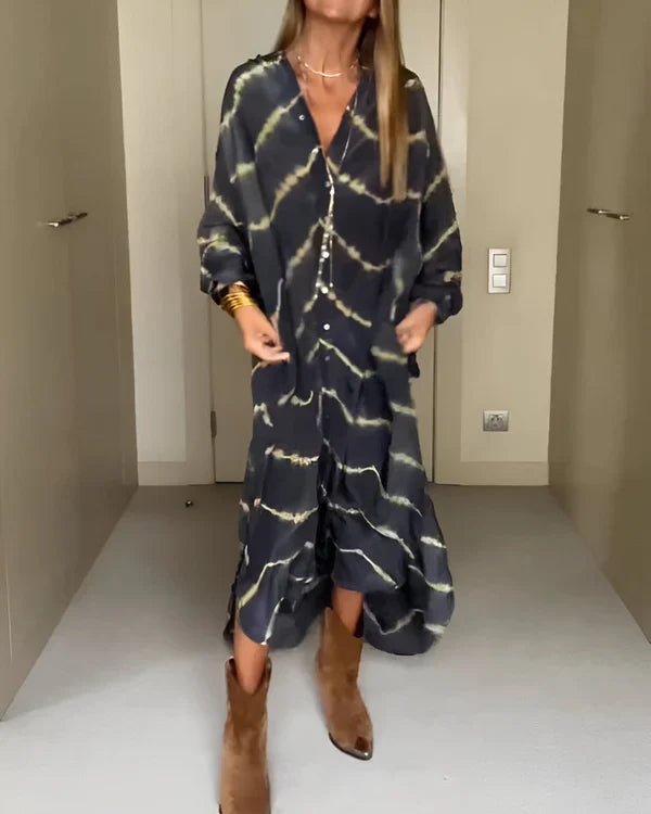 Vestido largo bohemio de rayas con manga larga para mujer, ligero y elegante para verano