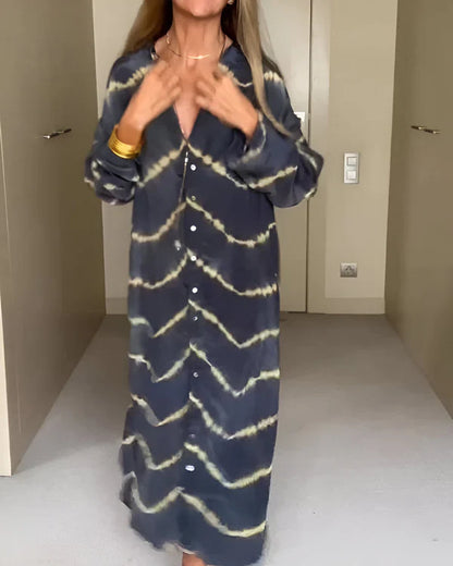Vestido largo bohemio de rayas con manga larga para mujer, ligero y elegante para verano
