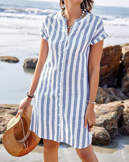 Vestido camisero elegante con rayas para mujer, ligero y versátil para oficina