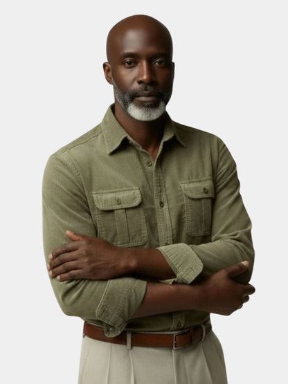 Camisa de pana casual business para hombre, elegante y cómoda para oficina o otoño
