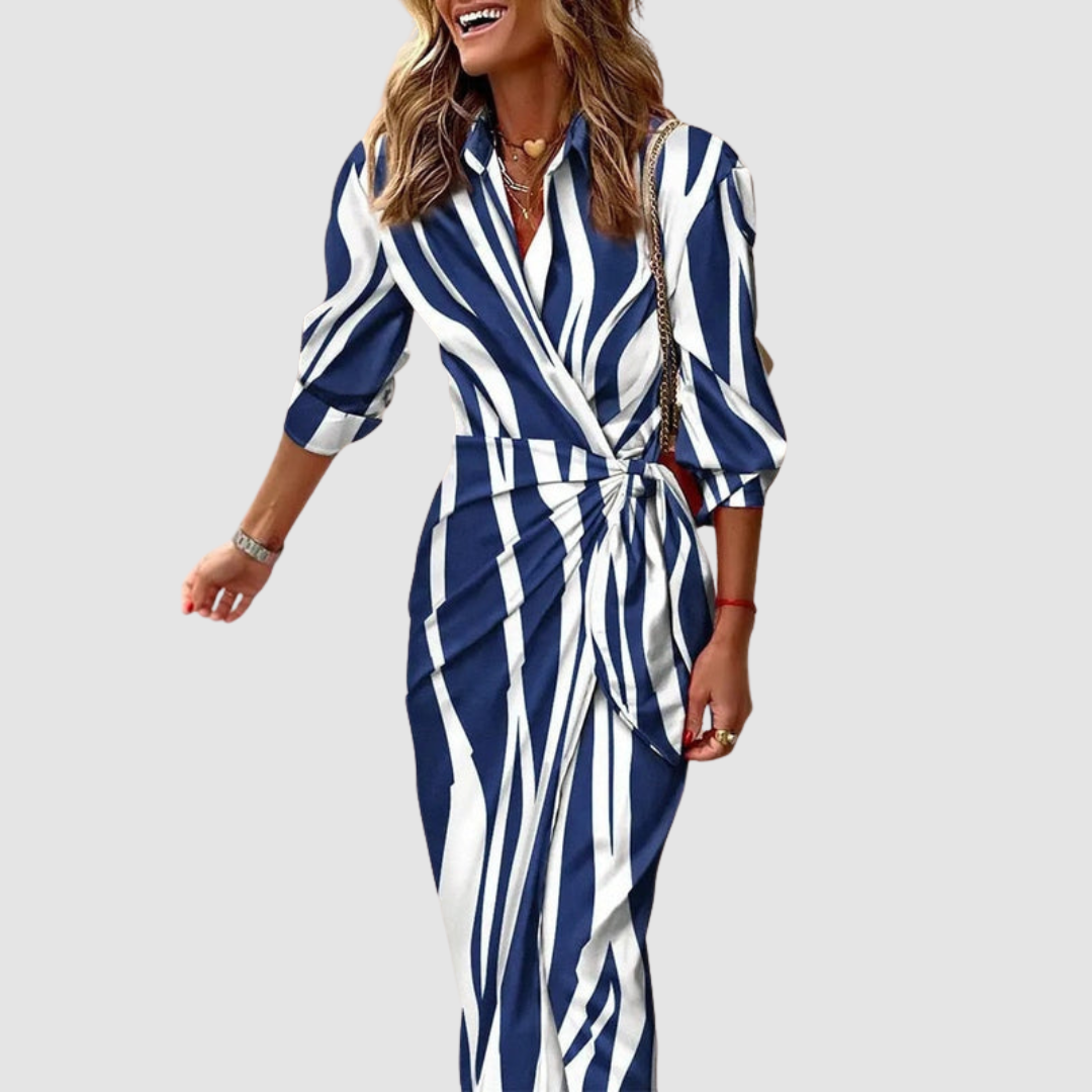 Vestido midi con estampado de rayas y diseño fluido para mujer, chic y versátil para primavera o verano