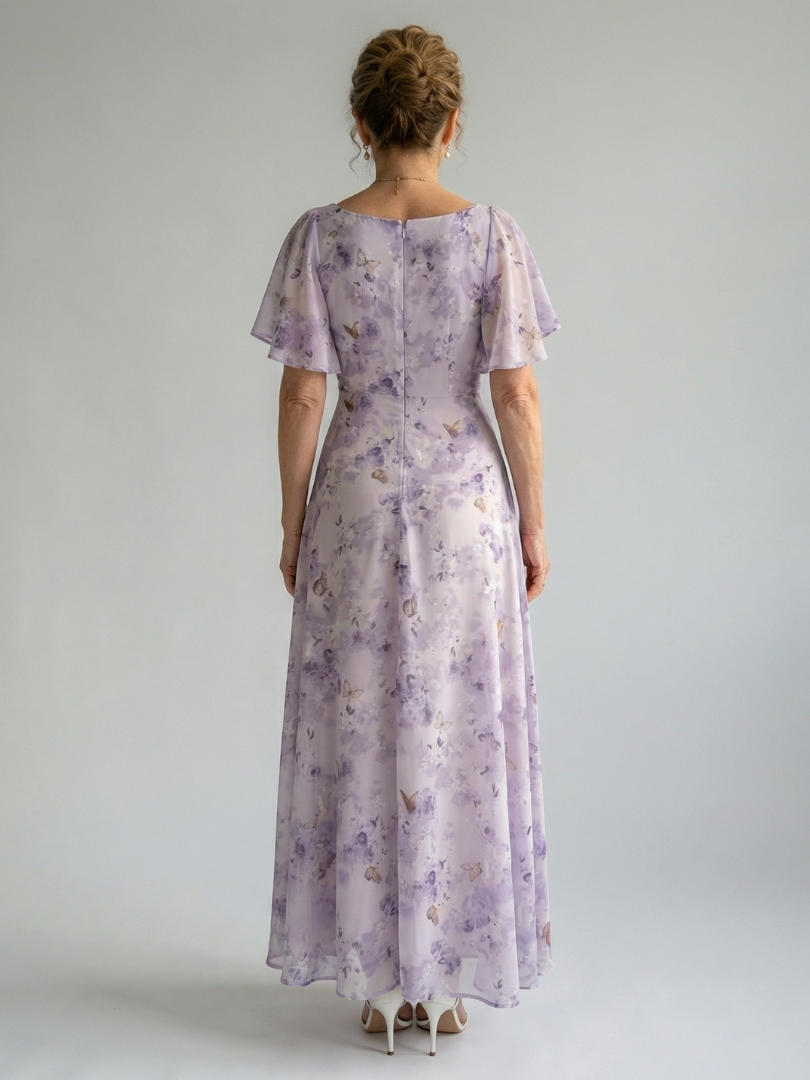 Vestido Midi con Estampado Floral y Pliegues | Manga Larga Elegante
