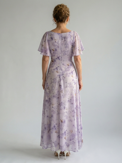 Vestido Midi con Estampado Floral y Pliegues | Manga Larga Elegante