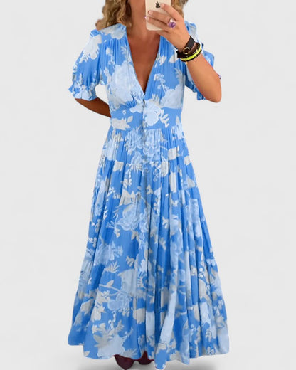 Vestido con flores con cuello en V