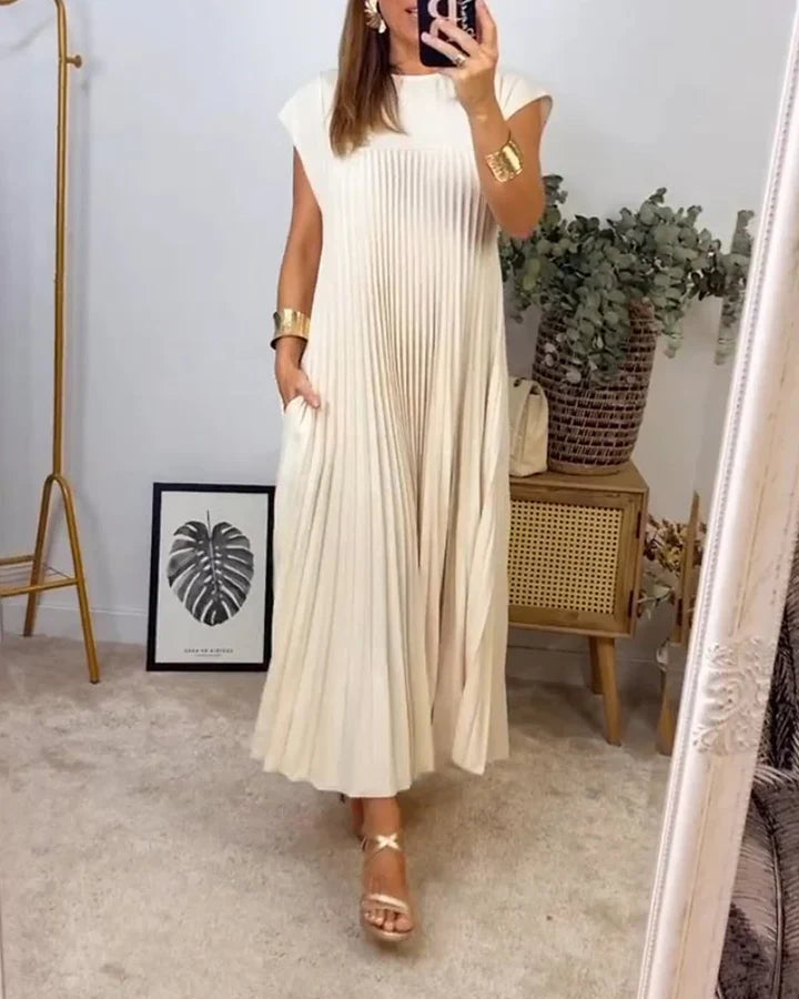Vestido largo atemporal de corte fluido para mujer, cómodo y elegante para diario o viaje