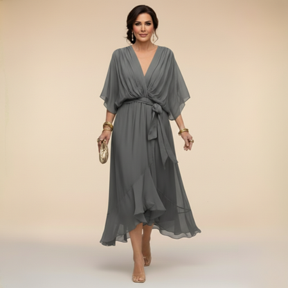 Vestido de gasa con escote en V para mujer, elegante y ligero