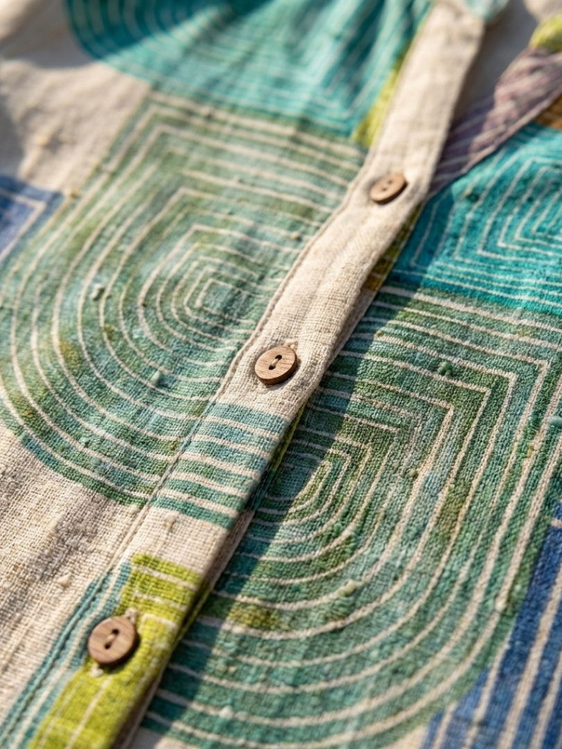 Vestido hasta la rodilla con cuello en V geométrico - fresco y elegante