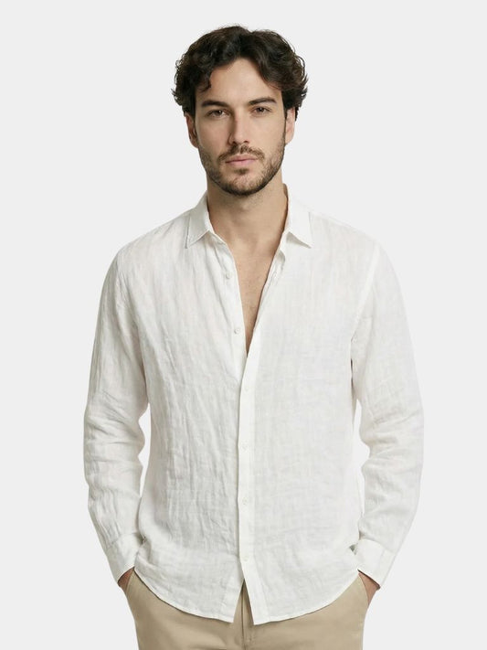 Camisa de lino veraniega para hombre, ligera y transpirable para verano o playa